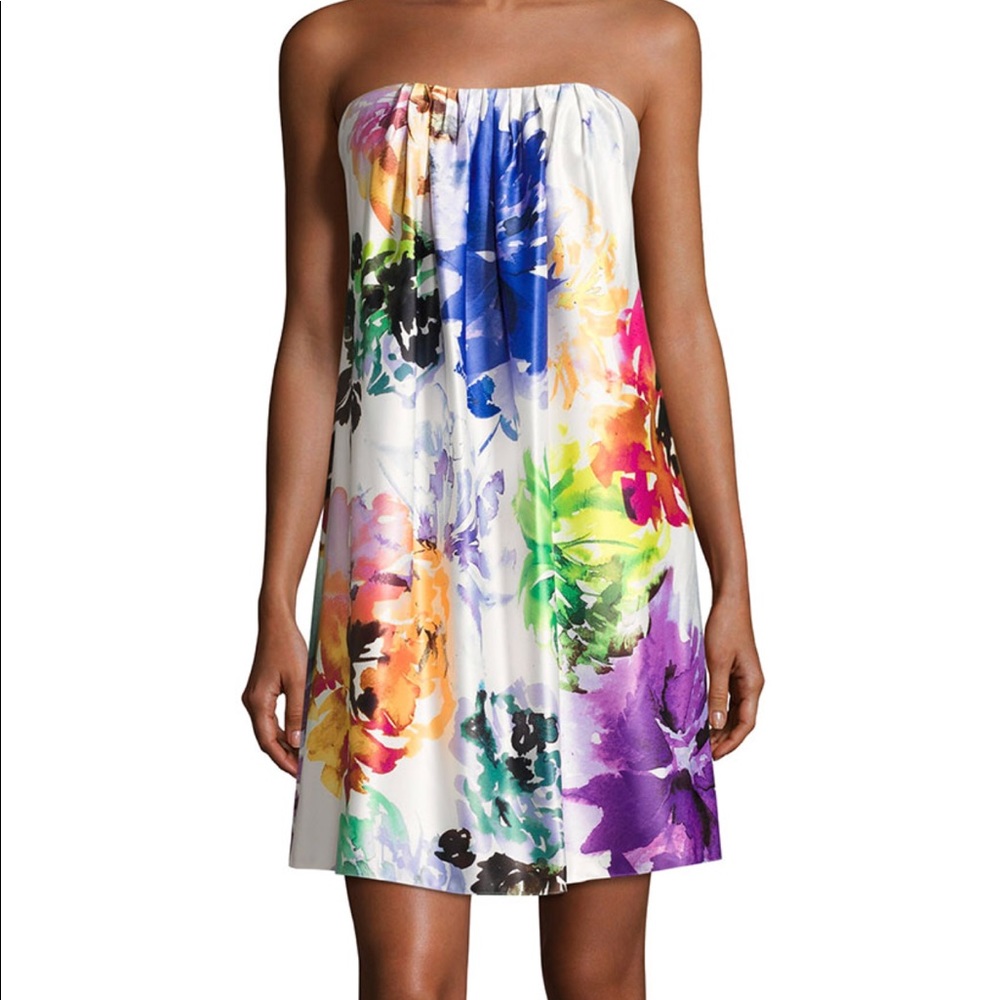 Strapless floral print short dress